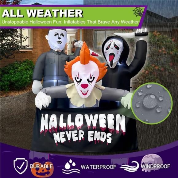 Halloween Inflatable Killers Decoration with LED Lights  6FT Halloween Inflatable Killers Decorations Built-in LED Lighted Blow Up